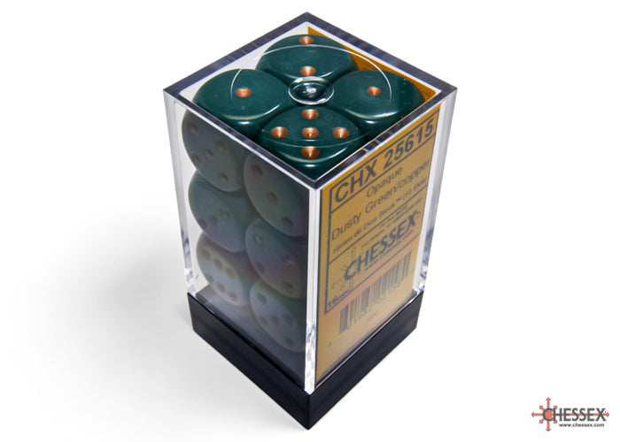 Opaque Dusty Green/copper 16mm d6 Dice Block (12 dice)