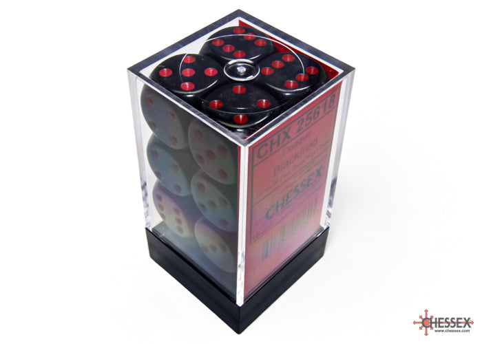 Opaque Black/red 16mm d6 Dice Block (12 dice)
