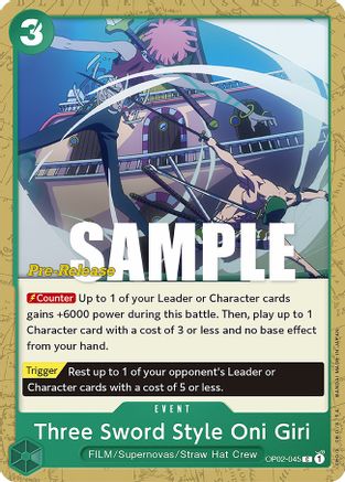 Three Sword Style Oni Giri - Paramount War Pre-Release Cards - C - OP02-045