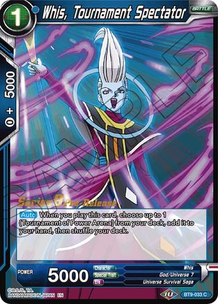 Whis, Tournament Spectator - Universal Onslaught Pre-Release Cards - Common - BT9-033