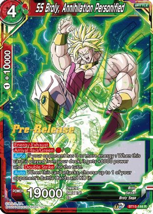 SS Broly, Annihilation Personified - Saiyan Showdown Pre-Release Cards - Rare - BT15-144