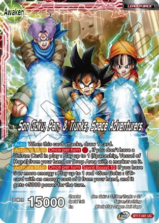 Son Goku // Son Goku, Pan, and Trunks, Space Adventurers Ultimate Squad Uncommon BT17-001