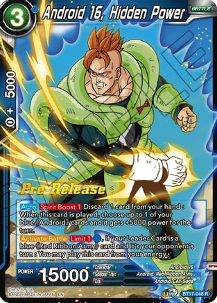 Android 16, Hidden Power - Ultimate Squad Pre-Release Cards - Rare - BT17-048