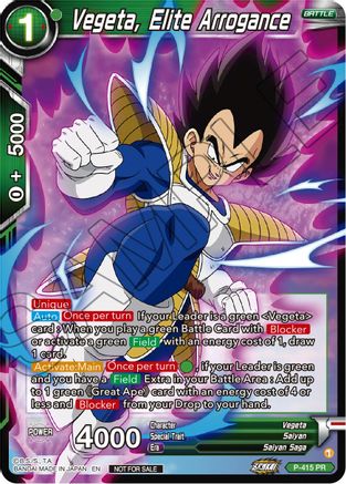 Vegeta, Elite Arrogance (Zenkai Series Tournament Pack Vol.1) - Tournament Promotion Cards - Promo - P-415