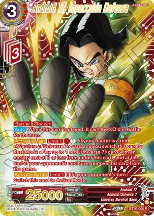 Android 17, Impeccable Defense (Gold-Stamped) - Power Absorbed - Rare - BT20-005