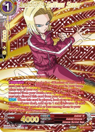 Android 18, Selfless Savior (Gold-Stamped) - Power Absorbed - Rare - BT20-010