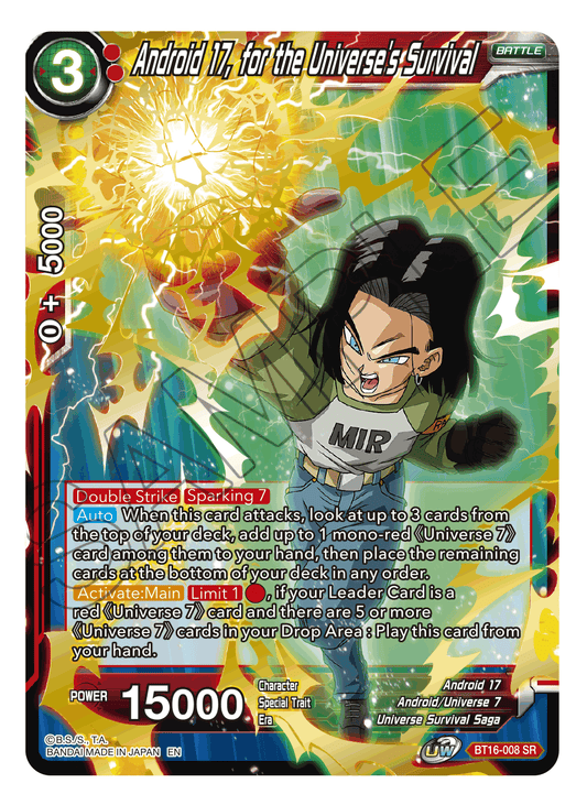 Android 17, for the Universe's Survival - Realm of the Gods - Super Rare - BT16-008