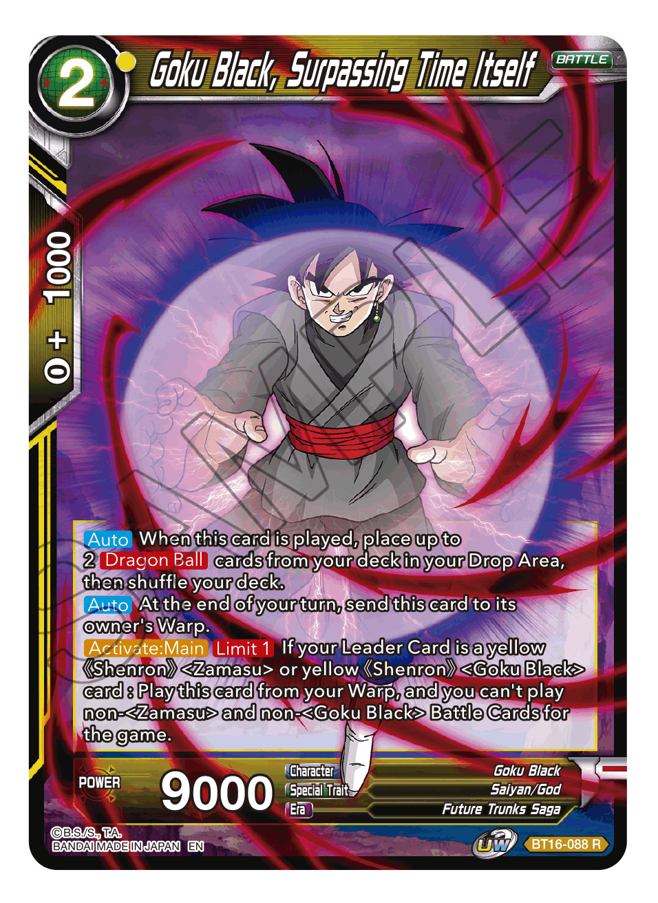 Goku Black, Surpassing Time itself - Realm of the Gods - Rare - BT16-088