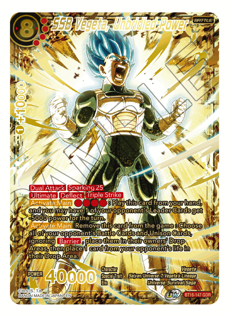 SSB Vegeta, Unbridled Power (God Rare) - Realm of the Gods - God Rare - BT16-147