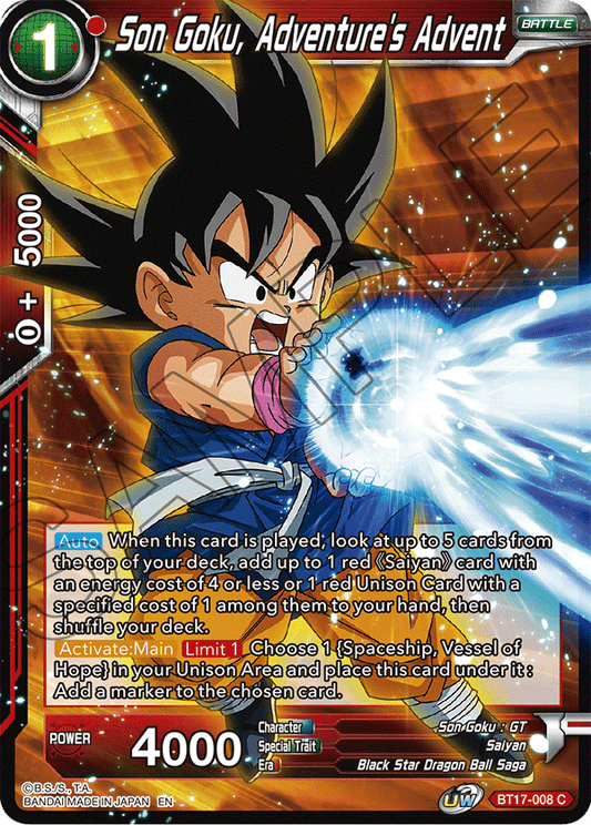 Son Goku, Adventure's Advent - Ultimate Squad - Common - BT17-008