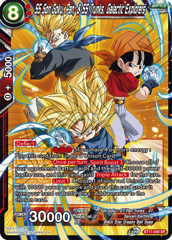 SS Son Goku, Pan, & SS Trunks, Galactic Explorers - Ultimate Squad - Super Rare - BT17-009