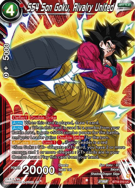 SS4 Son Goku, Rivalry United - Dawn of the Z-Legends - Uncommon - BT18-010