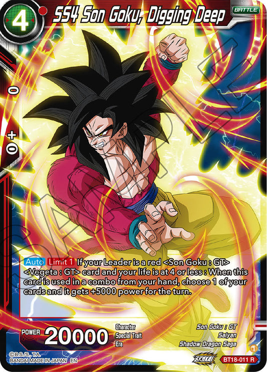 SS4 Son Goku, Digging Deep - Dawn of the Z-Legends - Rare - BT18-011