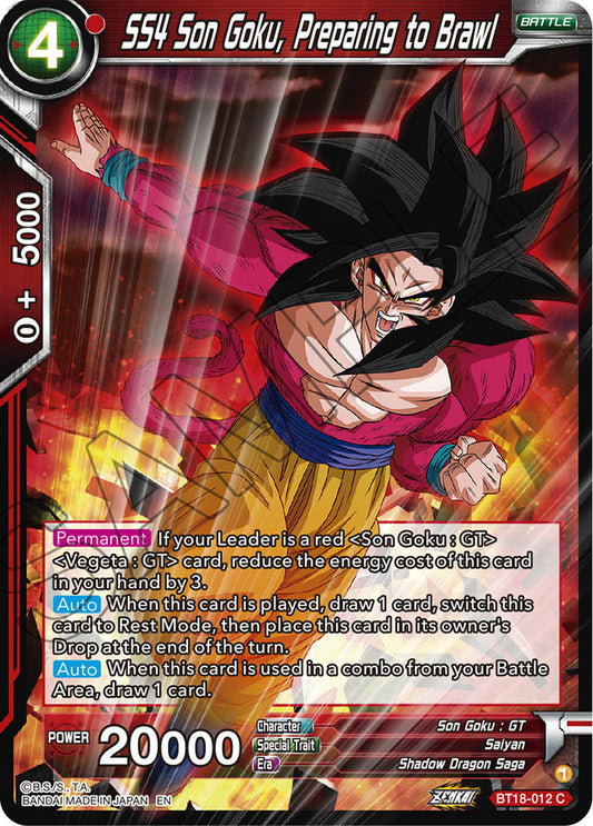 SS4 Son Goku, Preparing to Brawl - Dawn of the Z-Legends - Common - BT18-012