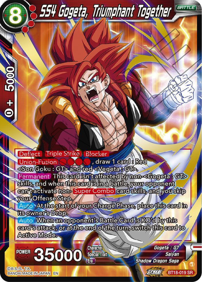 SS4 Gogeta, Triumphant Together - Dawn of the Z-Legends - Super Rare - BT18-019