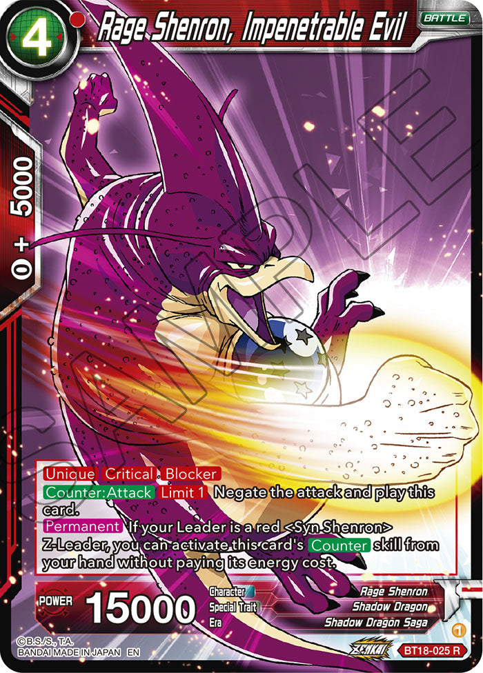 Rage Shenron, Impenetrable Evil - Dawn of the Z-Legends - Rare - BT18-025