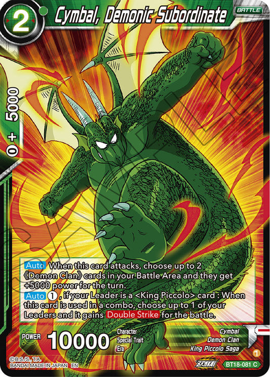 Cymbal, Demonic Subordinate - Dawn of the Z-Legends - Common - BT18-081