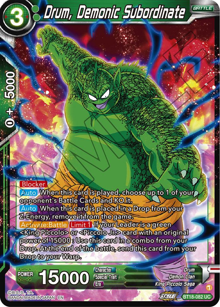 Drum, Demonic Subordinate - Dawn of the Z-Legends Pre-Release Cards - Uncommon - BT18-082