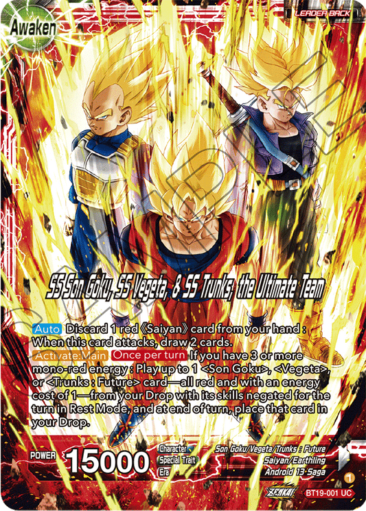 Son Goku & Vegeta & Trunks // SS Son Goku, SS Vegeta, & SS Trunks, the Ultimate Team - Fighter's Ambition - Uncommon - BT19-001
