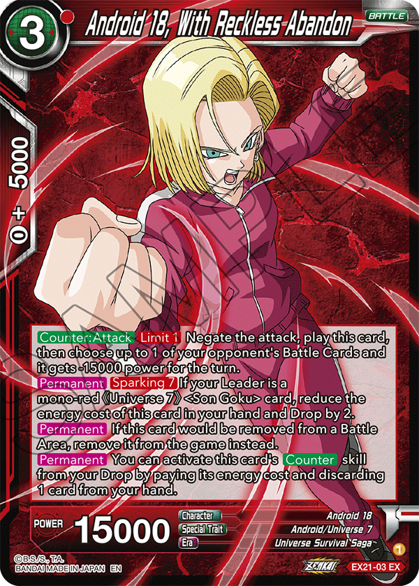 Android 18, With Reckless Abandon - 5th Anniversary Set - Expansion Rare - EX21-03