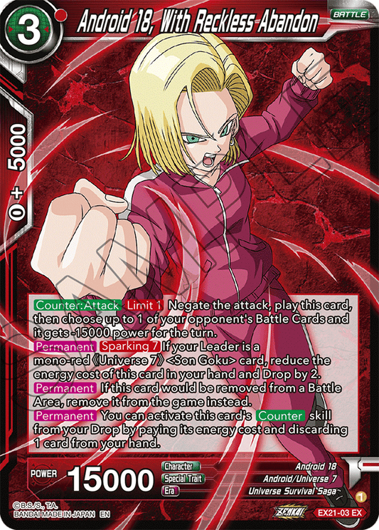 Android 18, With Reckless Abandon - 5th Anniversary Set - Expansion Rare - EX21-03