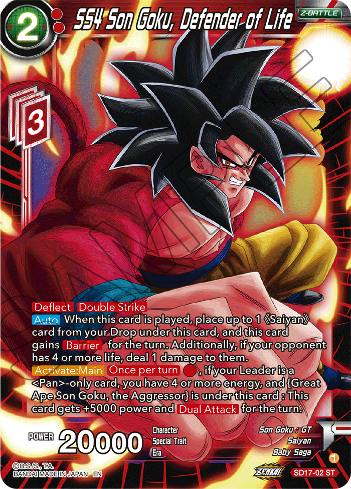 SS4 Son Goku, Defender of Life (Silver Foil) - Dawn of the Z-Legends - Starter Rare - SD17-02