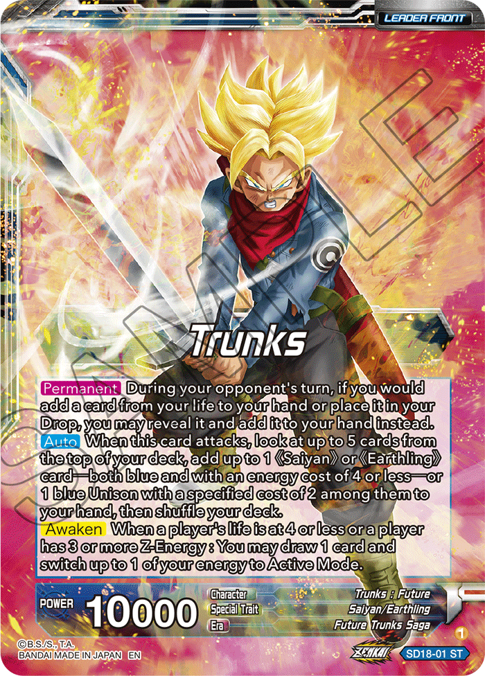 Trunks // SS2 Trunks, Envoy of Justice Returns (Silver Foil) - Dawn of the Z-Legends - Starter Rare - SD18-01