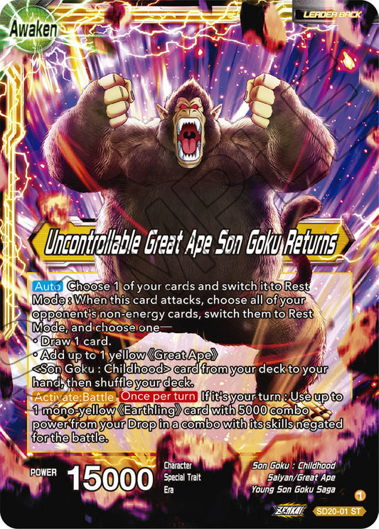 Son Goku // Uncontrollable Great Ape Son Goku Returns (Silver Foil) - Dawn of the Z-Legends - Starter Rare - SD20-01
