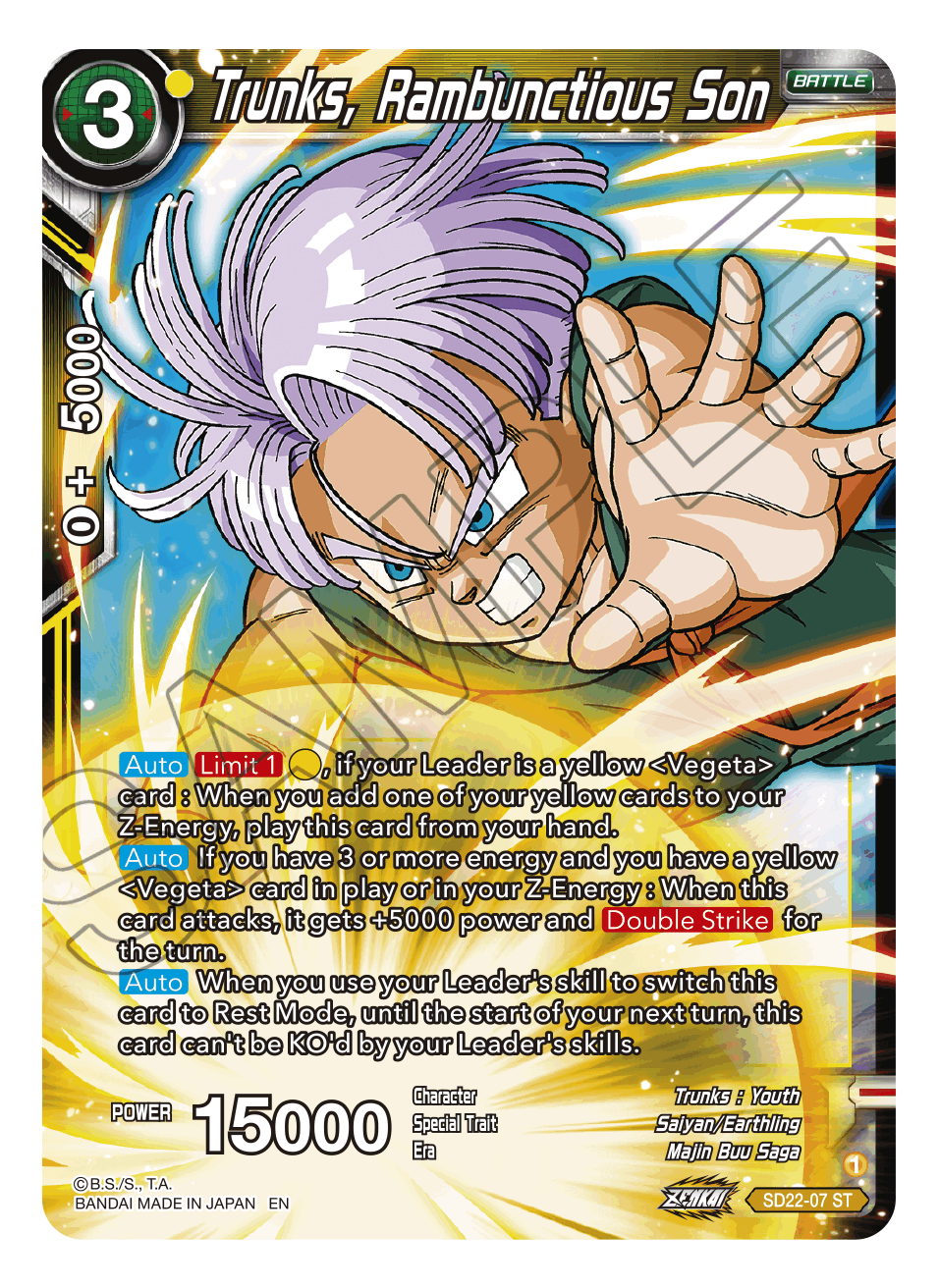 Trunks, Rambunctious Son - Power Absorbed - Starter Rare - SD22-07