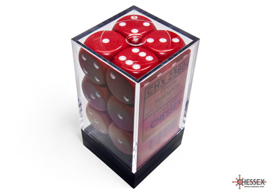 Opaque Red/white 16mm d6 Dice Block (12 dice)