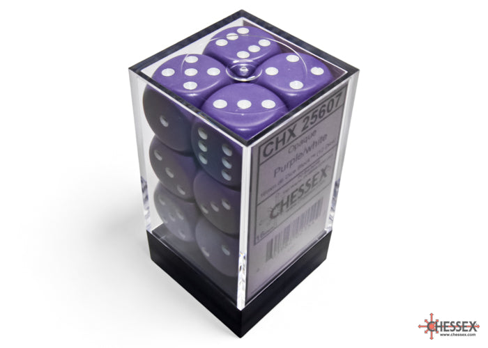 Opaque Purple/white 16mm d6 Dice Block (12 dice)