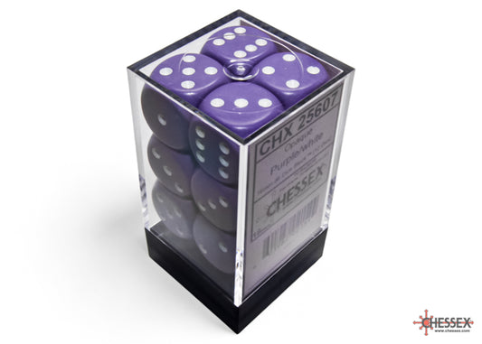 Opaque Purple/white 16mm d6 Dice Block (12 dice)