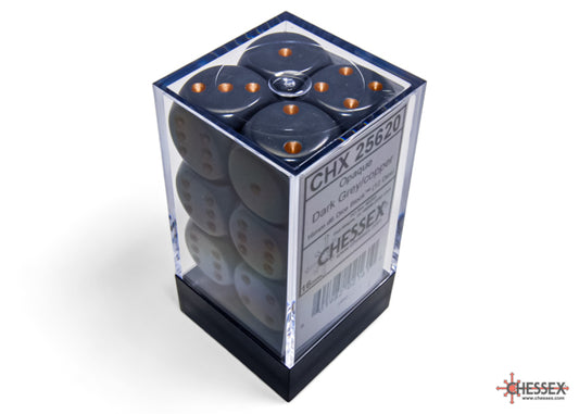 Opaque Dark Grey/copper 16mm d6 Dice Block (12 dice)