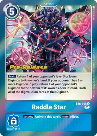 Raddle Star - Double Diamond Pre-Release Cards - Rare - BT6-098 R