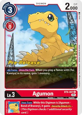 Agumon - Double Diamond Pre-Release Cards - Uncommon - BT6-007 U