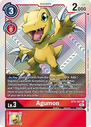 Agumon (New Awakening Pre-Release Tournament Winner Card) - New Awakening Pre-Release Cards - Common - BT5-007 C