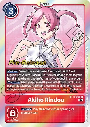 Akiho Rindou - Dimensional Phase Pre-Release Cards - Rare - BT11-089 R