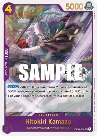 Hitokiri Kamazo (Store Championship Participation Pack) - One Piece Promotion Cards - PR - OP01-108