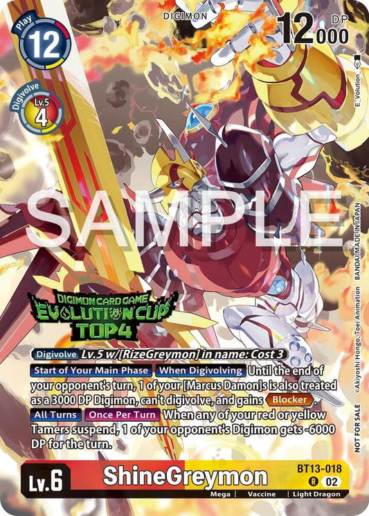 ShineGreymon - BT13-018 (2024 Evolution Cup Top 4) - Versus Royal Knights - Promo - BT13-018 R