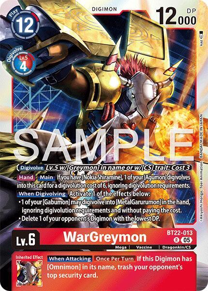 WarGreymon - Cyber Eden - Rare - BT22-013 R