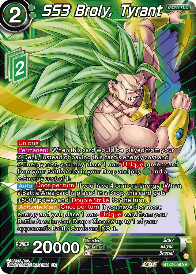 SS3 Broly, Tyrant - Critical Blow - Super Rare - BT22-058