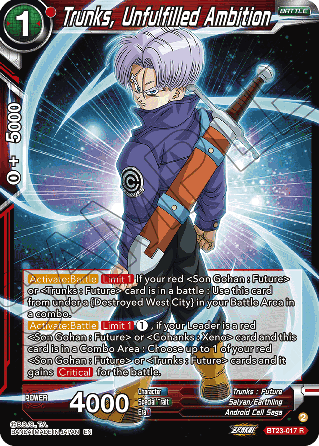 Trunks, Unfulfilled Ambition - Perfect Combination - Rare - BT23-017