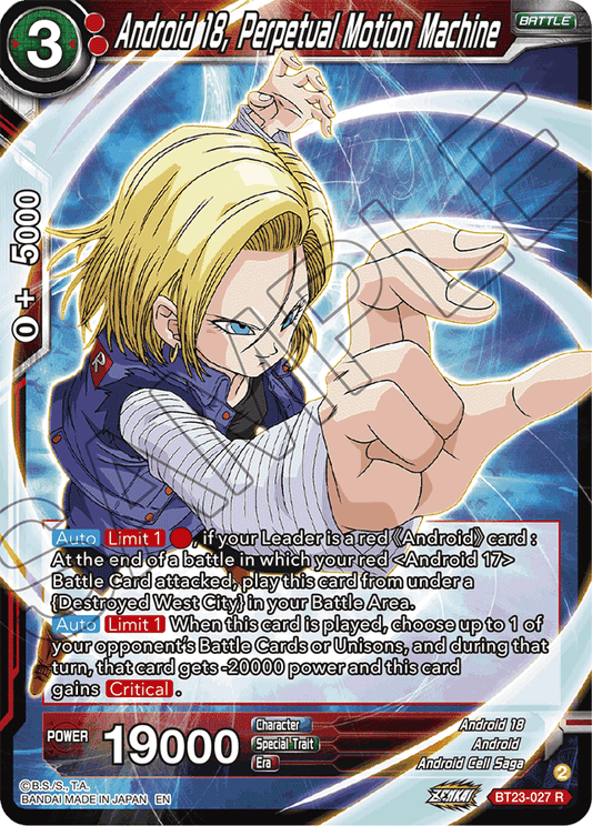 Android 18, Perpetual Motion Machine - Perfect Combination - Rare - BT23-027