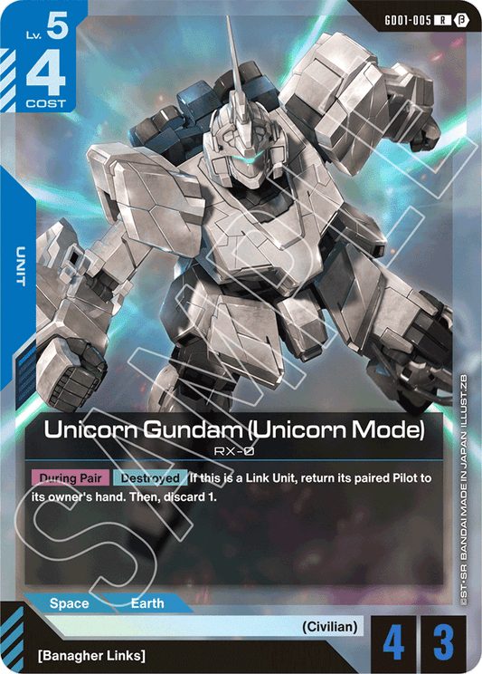 Unicorn Gundam (Unicorn Mode) - Edition Beta - Rare - GD01-005