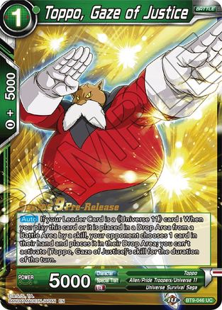 Toppo, Gaze of Justice - Universal Onslaught Pre-Release Cards - Uncommon - BT9-046