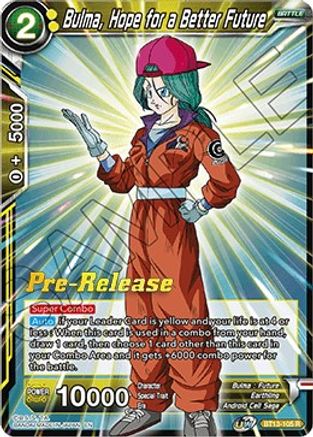 Bulma, Hope for a Better Future - Supreme Rivalry Pre-Release Cards - Rare - BT13-105