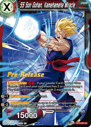 SS Son Gohan, Kamehameha Miracle - Saiyan Showdown Pre-Release Cards - Uncommon - BT15-003