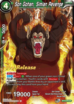 Son Gohan, Simian Revenge - Saiyan Showdown Pre-Release Cards - Uncommon - BT15-070
