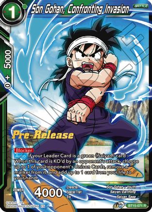 Son Gohan, Confronting Invasion - Saiyan Showdown Pre-Release Cards - Rare - BT15-071