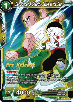 Tien Shinhan & Chiaotzu, Battle at the Tree - Saiyan Showdown Pre-Release Cards - Rare - BT15-101